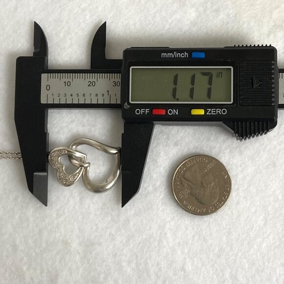 Sterling Silver 925 HOB Double Open Heart Pave Diamond Necklace 19.5" Chain - Picture 13 of 16